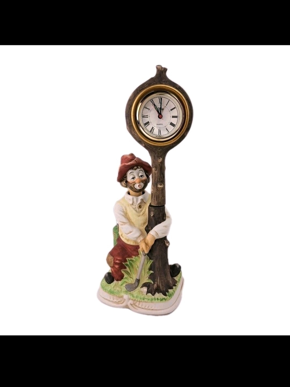 Whimsical Clown Garden Clock - White, Red, Brown For Parts Or Repair Only